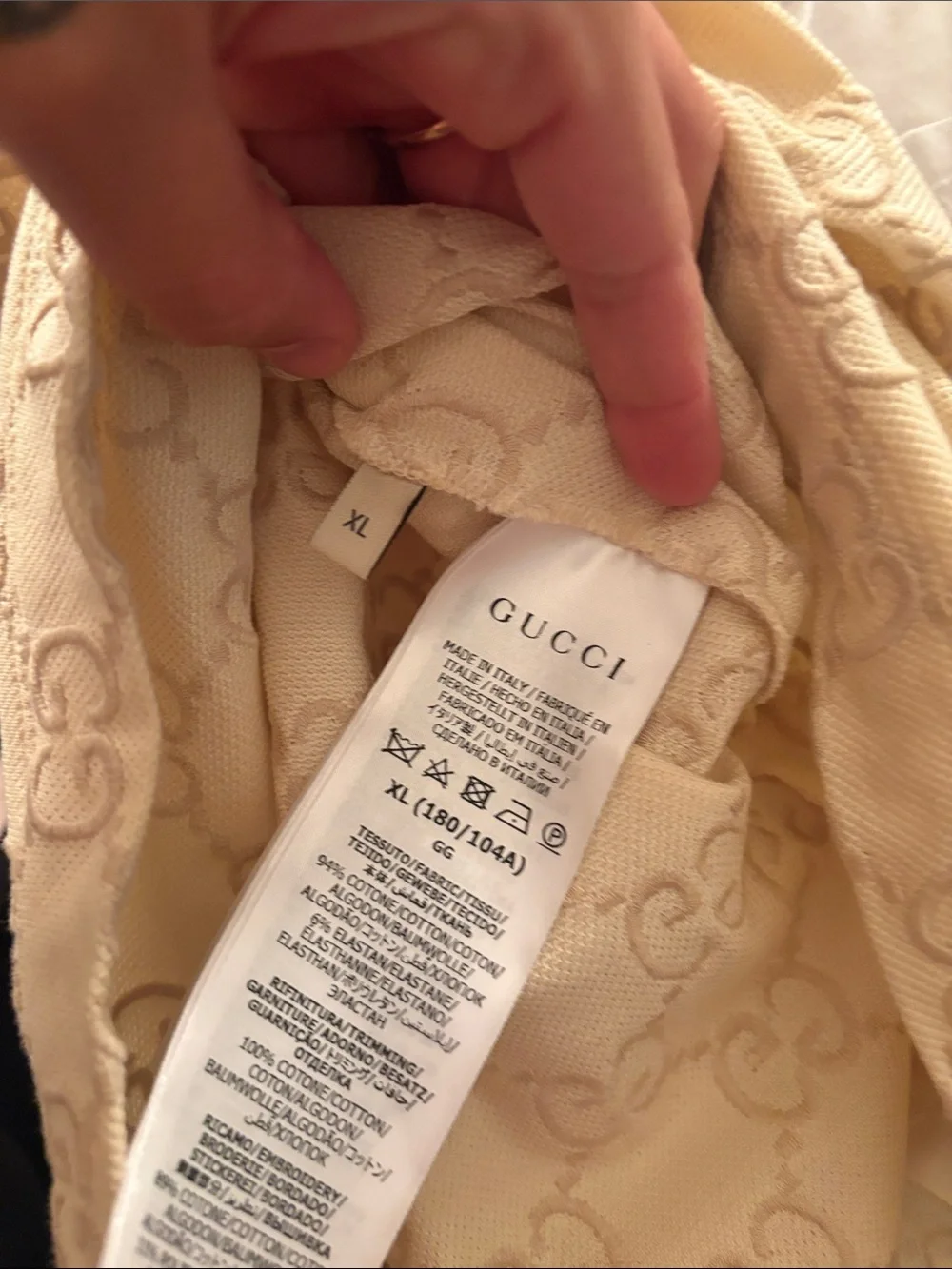 AUTHENTIC Gucci Beige GG Embossed Monogram Polo Shirt Button Up XL